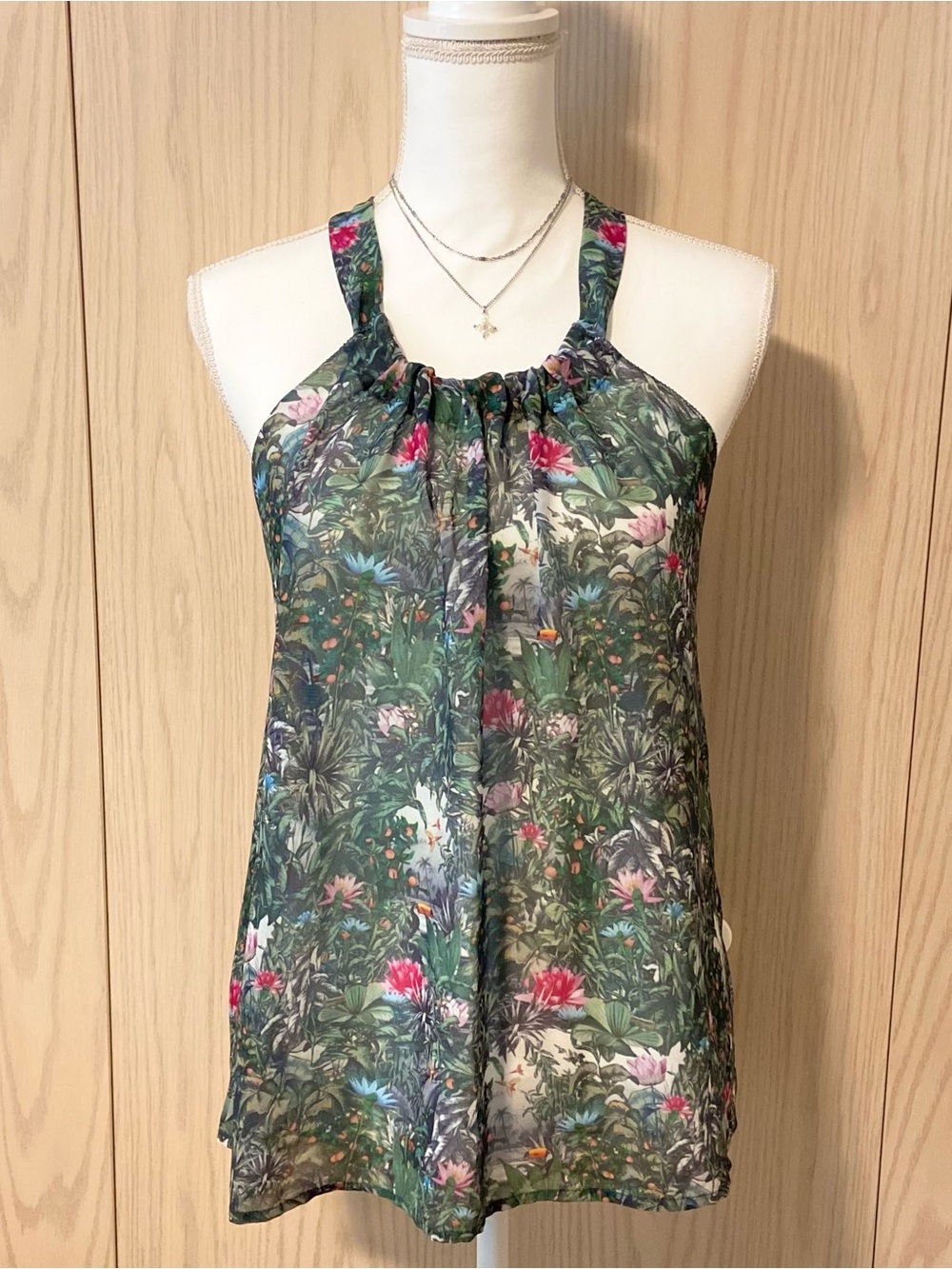 H&M Tank Top Women’s 4 Tropical Fairy Y2K Sheer Sleeveless Recycled Polyester S